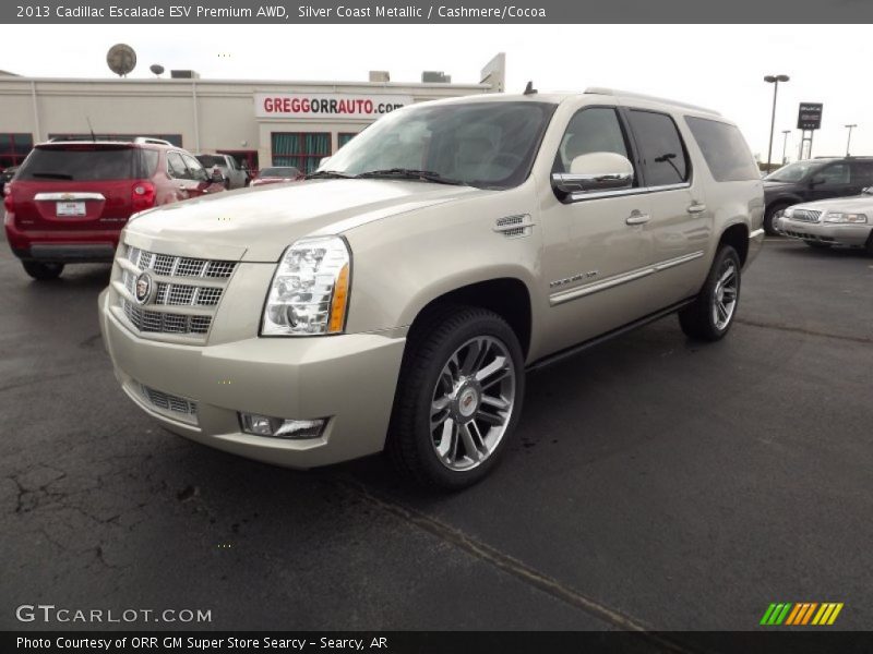 Silver Coast Metallic / Cashmere/Cocoa 2013 Cadillac Escalade ESV Premium AWD