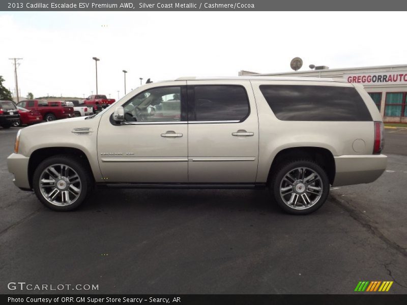Silver Coast Metallic / Cashmere/Cocoa 2013 Cadillac Escalade ESV Premium AWD