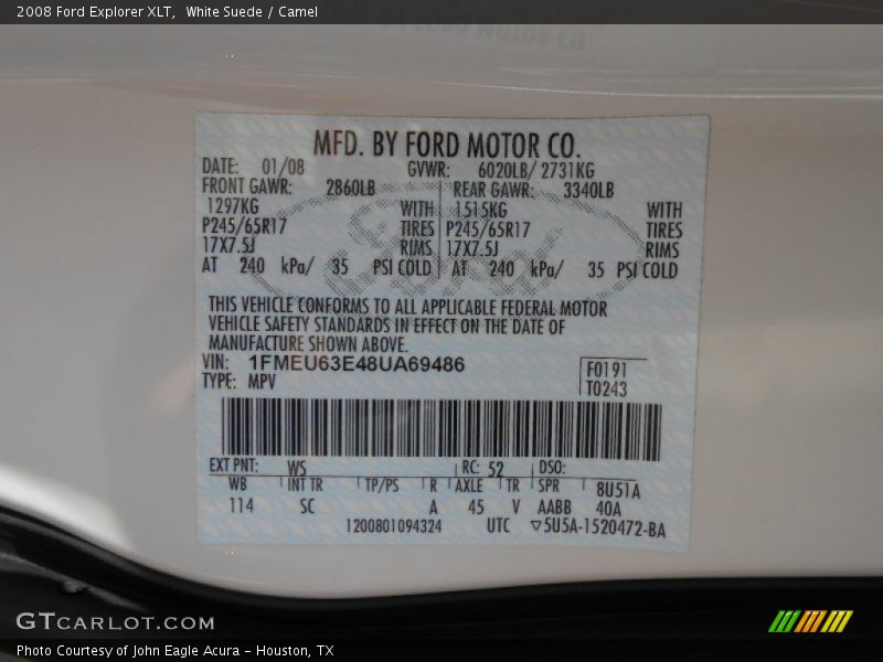 White Suede / Camel 2008 Ford Explorer XLT