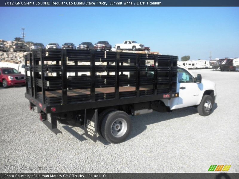 Summit White / Dark Titanium 2012 GMC Sierra 3500HD Regular Cab Dually Stake Truck