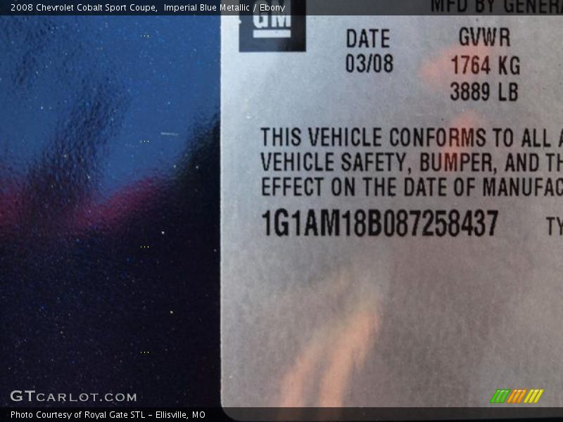Imperial Blue Metallic / Ebony 2008 Chevrolet Cobalt Sport Coupe