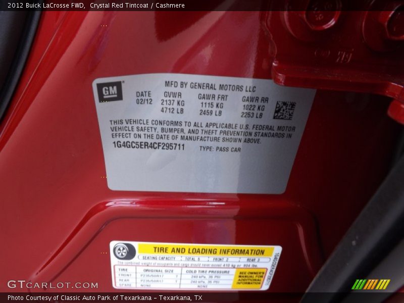 Crystal Red Tintcoat / Cashmere 2012 Buick LaCrosse FWD