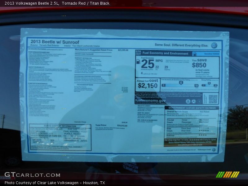  2013 Beetle 2.5L Window Sticker