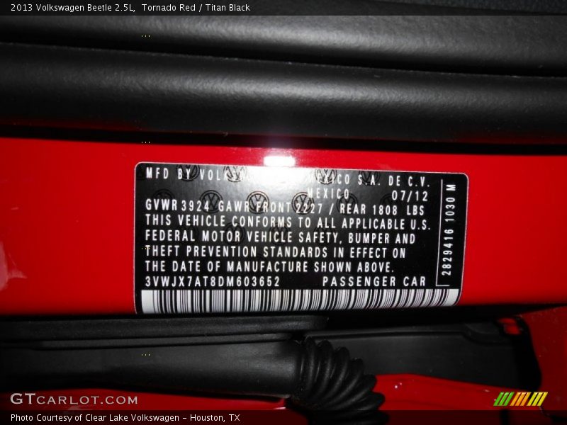 Tornado Red / Titan Black 2013 Volkswagen Beetle 2.5L