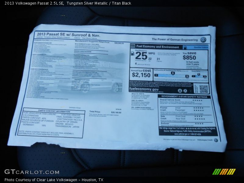 Tungsten Silver Metallic / Titan Black 2013 Volkswagen Passat 2.5L SE