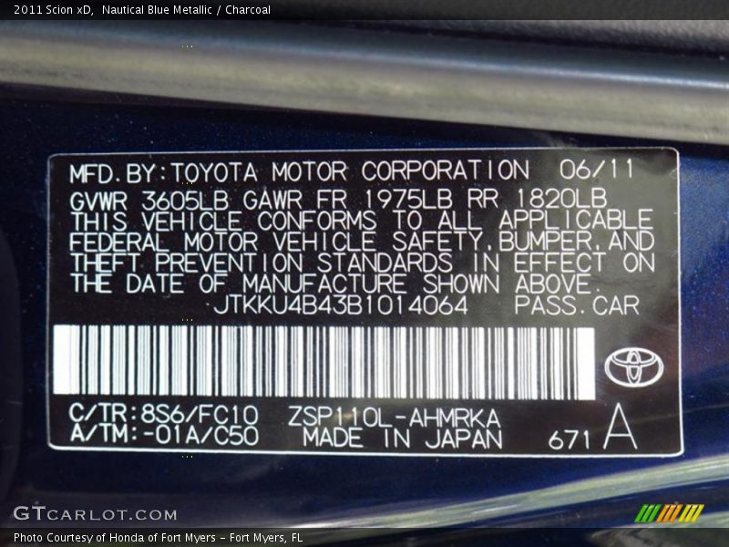 Nautical Blue Metallic / Charcoal 2011 Scion xD