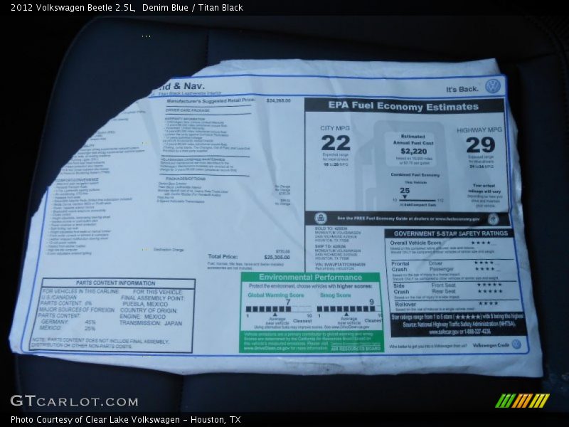 Denim Blue / Titan Black 2012 Volkswagen Beetle 2.5L