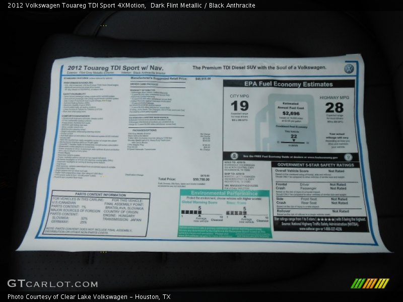 Dark Flint Metallic / Black Anthracite 2012 Volkswagen Touareg TDI Sport 4XMotion