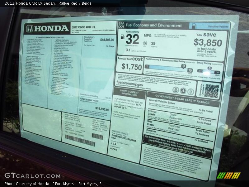 Rallye Red / Beige 2012 Honda Civic LX Sedan