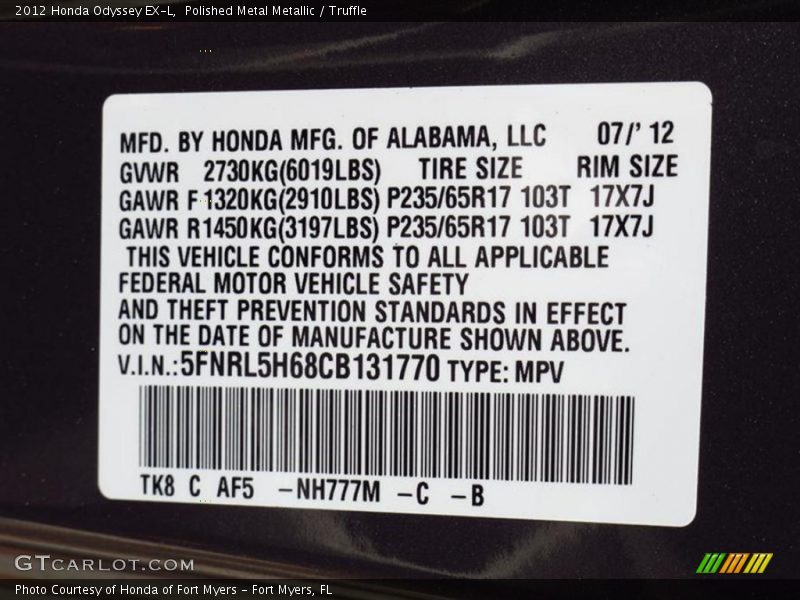 Polished Metal Metallic / Truffle 2012 Honda Odyssey EX-L