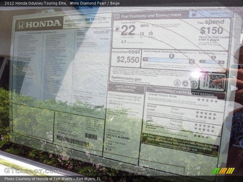 White Diamond Pearl / Beige 2012 Honda Odyssey Touring Elite