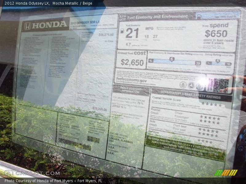 Mocha Metallic / Beige 2012 Honda Odyssey LX