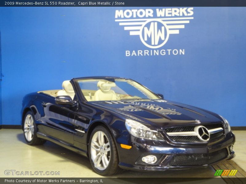 Capri Blue Metallic / Stone 2009 Mercedes-Benz SL 550 Roadster