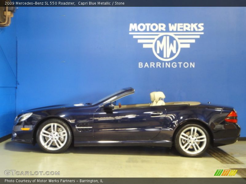 Capri Blue Metallic / Stone 2009 Mercedes-Benz SL 550 Roadster