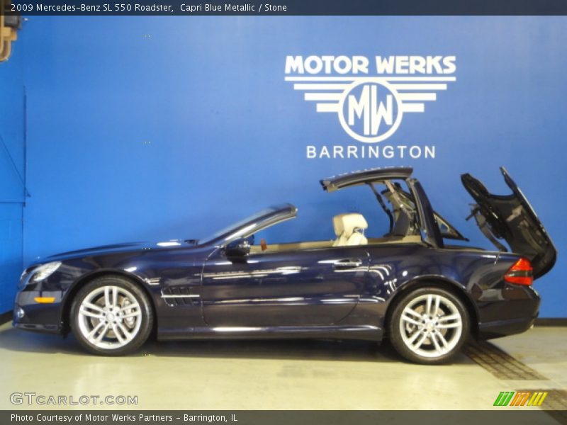 Capri Blue Metallic / Stone 2009 Mercedes-Benz SL 550 Roadster