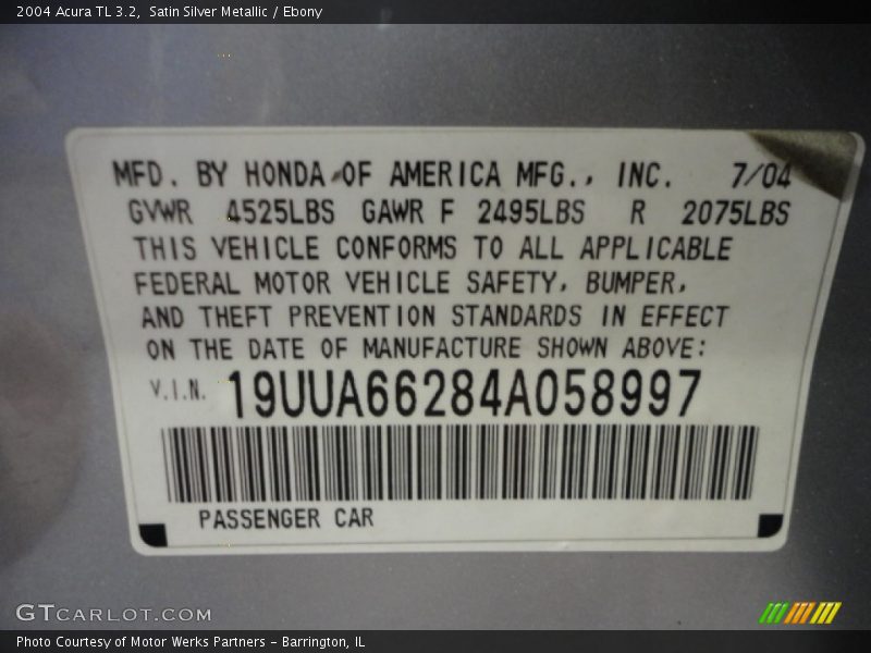 Satin Silver Metallic / Ebony 2004 Acura TL 3.2