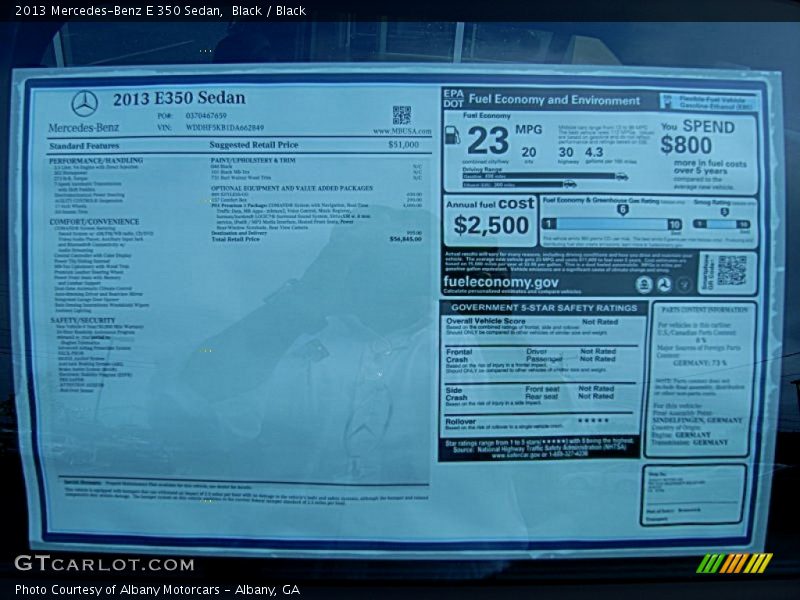  2013 E 350 Sedan Window Sticker
