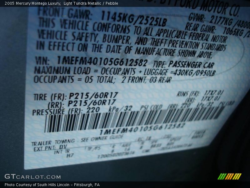 Light Tundra Metallic / Pebble 2005 Mercury Montego Luxury