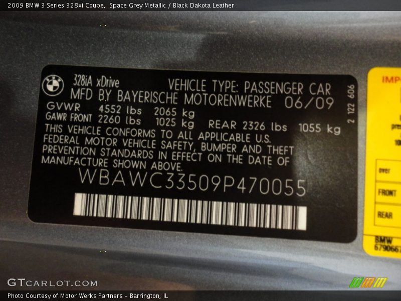 Space Grey Metallic / Black Dakota Leather 2009 BMW 3 Series 328xi Coupe