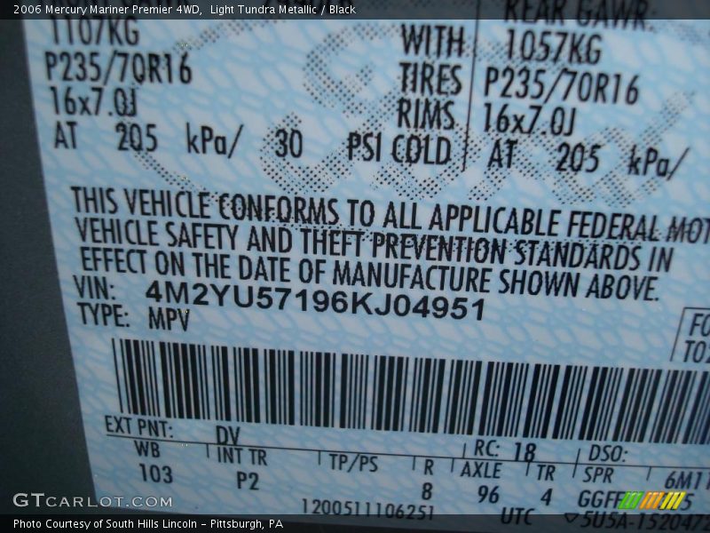 Light Tundra Metallic / Black 2006 Mercury Mariner Premier 4WD
