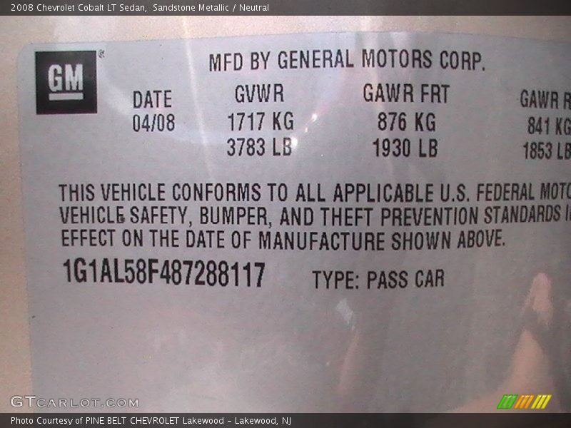 Sandstone Metallic / Neutral 2008 Chevrolet Cobalt LT Sedan