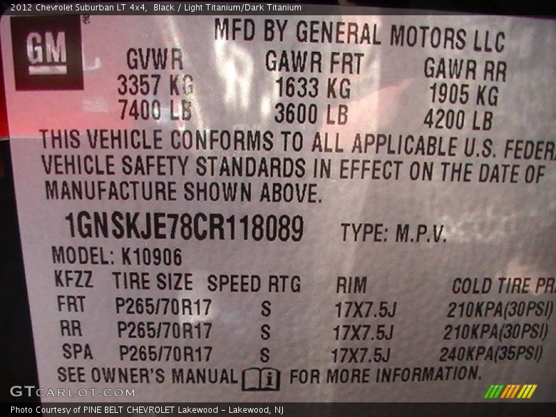 Black / Light Titanium/Dark Titanium 2012 Chevrolet Suburban LT 4x4