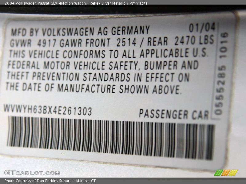 Reflex Silver Metallic / Anthracite 2004 Volkswagen Passat GLX 4Motion Wagon