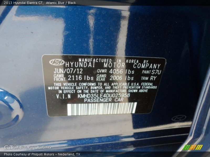 Atlantic Blue / Black 2013 Hyundai Elantra GT