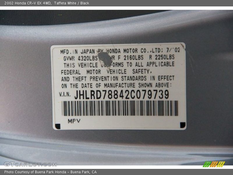 Taffeta White / Black 2002 Honda CR-V EX 4WD