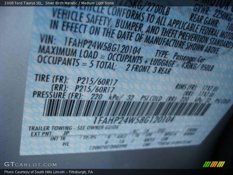 Silver Birch Metallic / Medium Light Stone 2008 Ford Taurus SEL