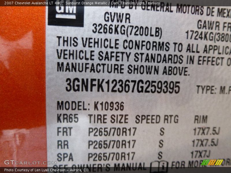 Sunburst Orange Metallic / Dark Titanium/Light Titanium 2007 Chevrolet Avalanche LT 4WD