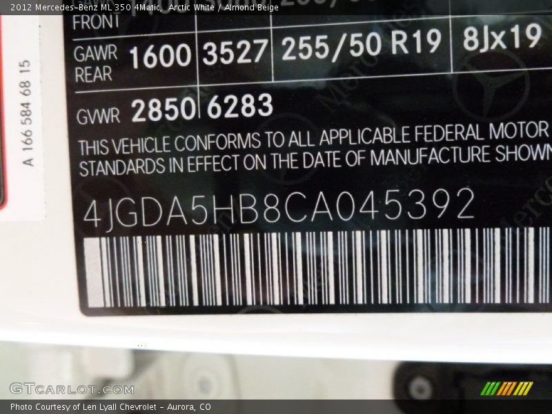 Arctic White / Almond Beige 2012 Mercedes-Benz ML 350 4Matic