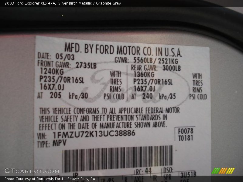 Silver Birch Metallic / Graphite Grey 2003 Ford Explorer XLS 4x4