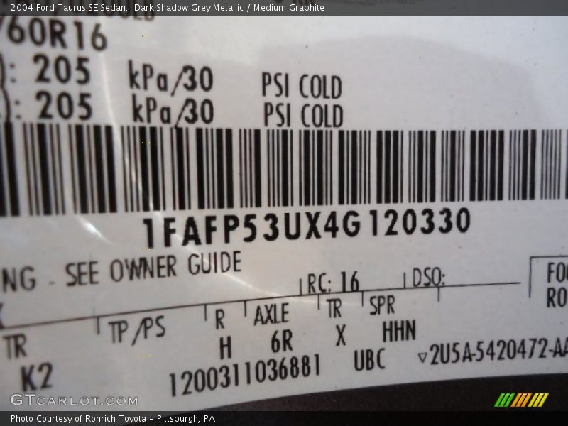 Dark Shadow Grey Metallic / Medium Graphite 2004 Ford Taurus SE Sedan