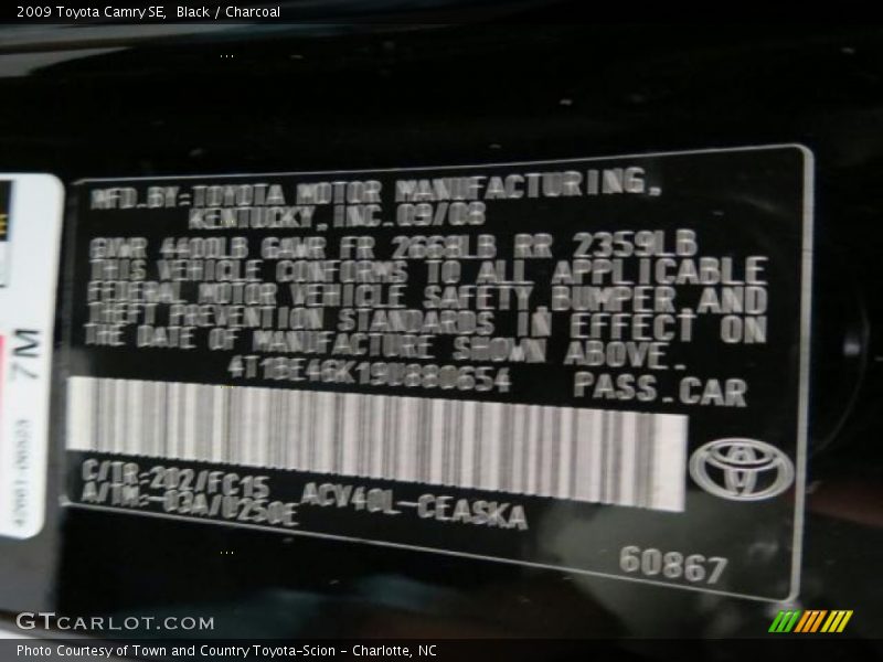 Black / Charcoal 2009 Toyota Camry SE