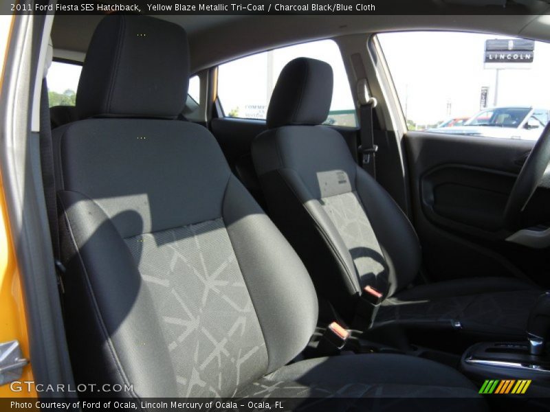 Yellow Blaze Metallic Tri-Coat / Charcoal Black/Blue Cloth 2011 Ford Fiesta SES Hatchback