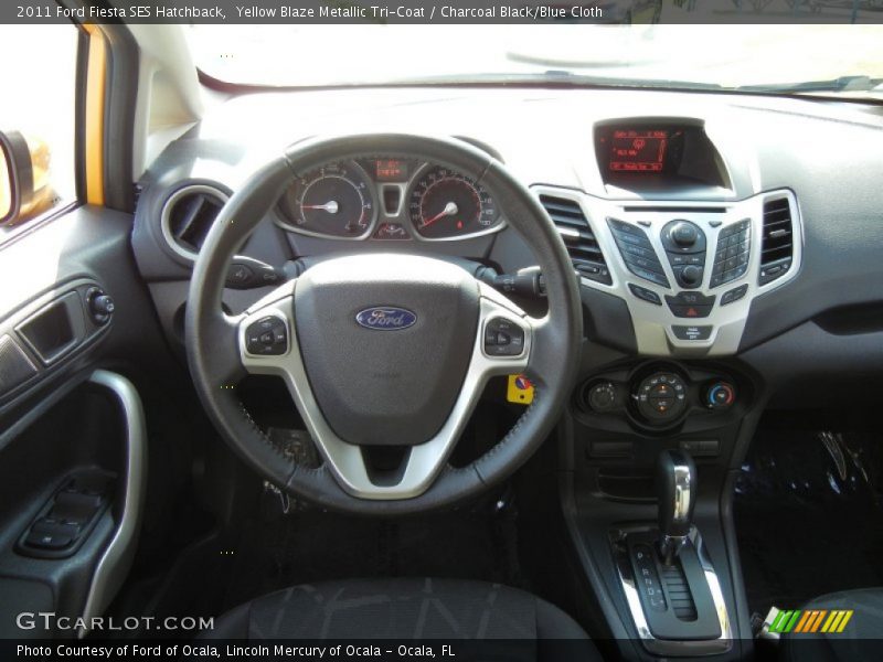 Yellow Blaze Metallic Tri-Coat / Charcoal Black/Blue Cloth 2011 Ford Fiesta SES Hatchback