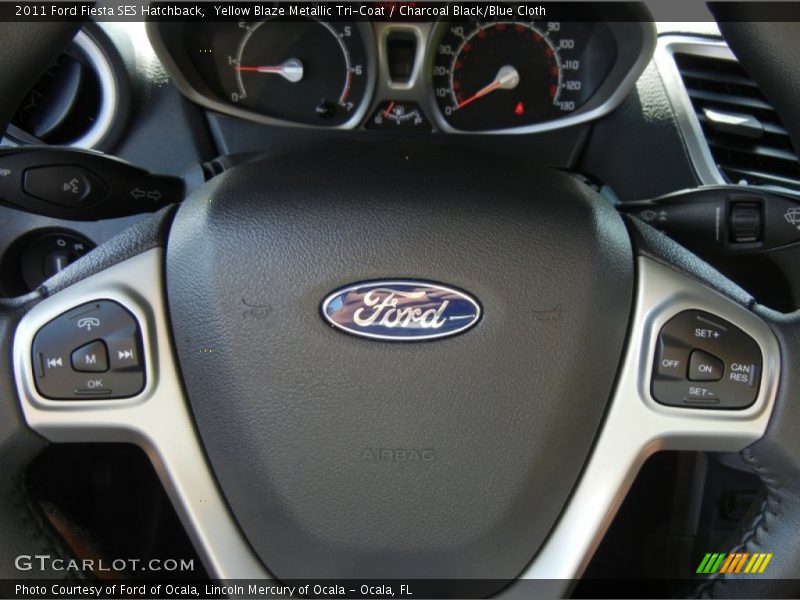 Yellow Blaze Metallic Tri-Coat / Charcoal Black/Blue Cloth 2011 Ford Fiesta SES Hatchback