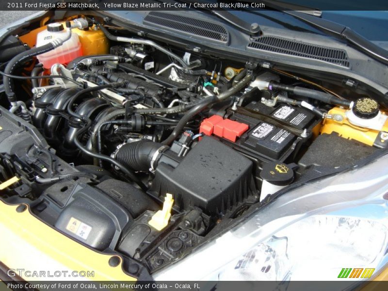Yellow Blaze Metallic Tri-Coat / Charcoal Black/Blue Cloth 2011 Ford Fiesta SES Hatchback
