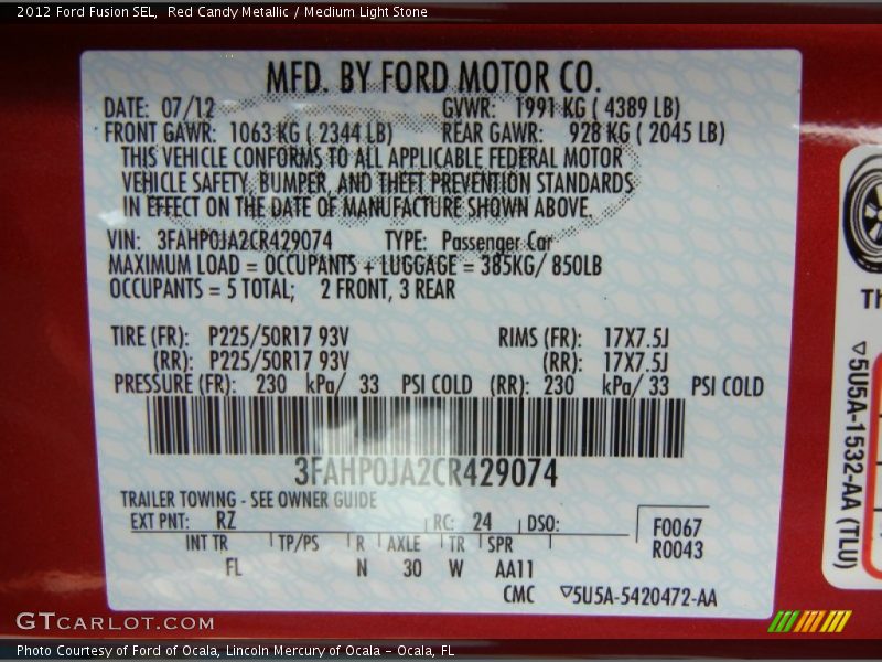 Red Candy Metallic / Medium Light Stone 2012 Ford Fusion SEL