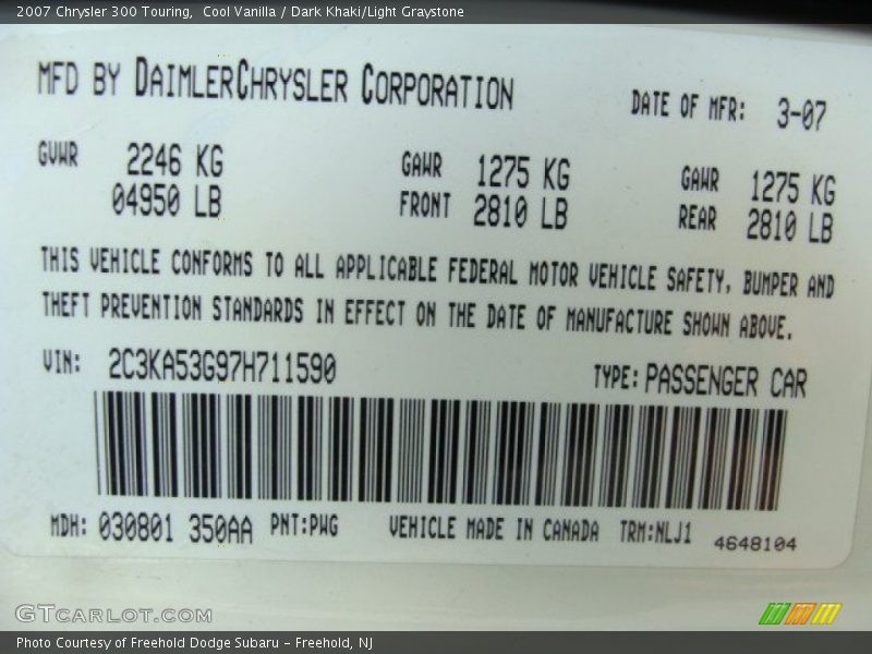 Cool Vanilla / Dark Khaki/Light Graystone 2007 Chrysler 300 Touring