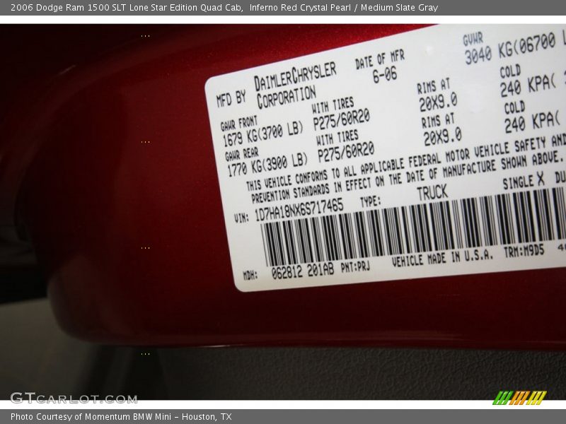 Inferno Red Crystal Pearl / Medium Slate Gray 2006 Dodge Ram 1500 SLT Lone Star Edition Quad Cab