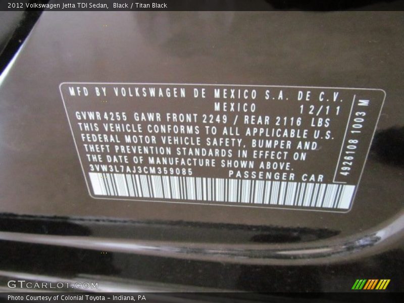 Black / Titan Black 2012 Volkswagen Jetta TDI Sedan