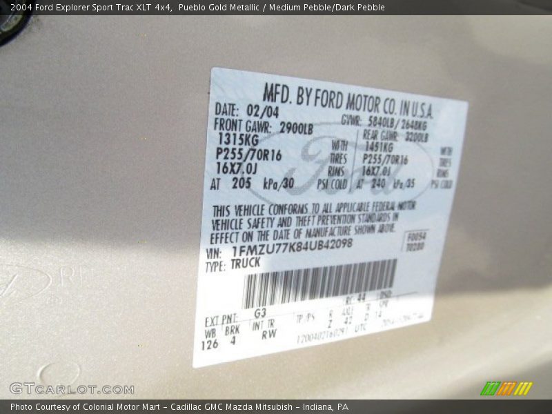 2004 Explorer Sport Trac XLT 4x4 Pueblo Gold Metallic Color Code G3