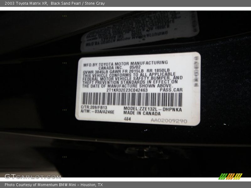 Black Sand Pearl / Stone Gray 2003 Toyota Matrix XR