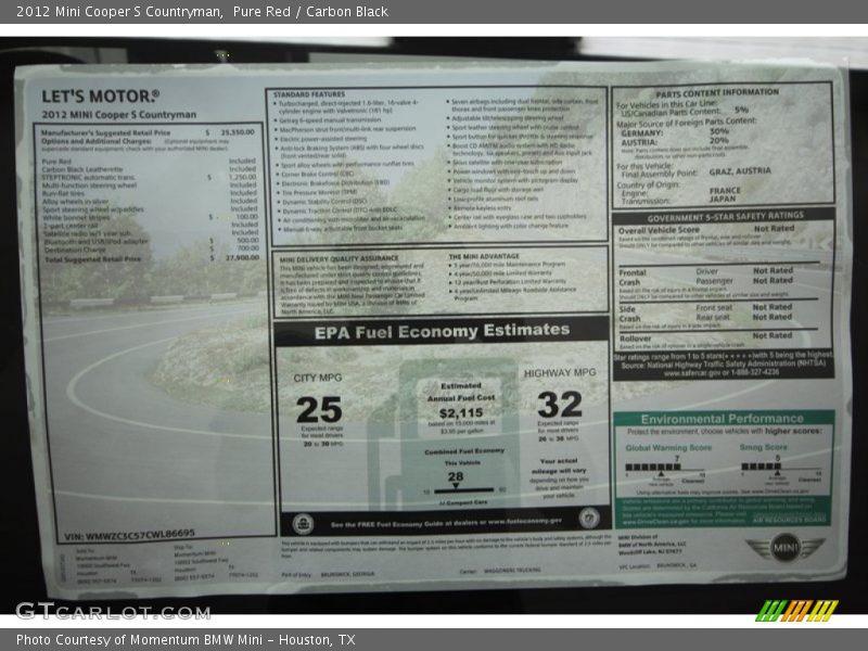 Pure Red / Carbon Black 2012 Mini Cooper S Countryman