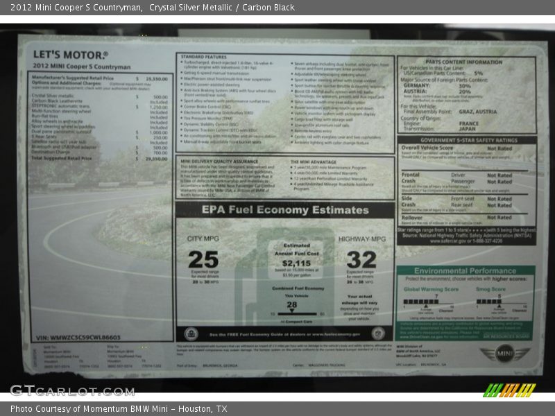 Crystal Silver Metallic / Carbon Black 2012 Mini Cooper S Countryman