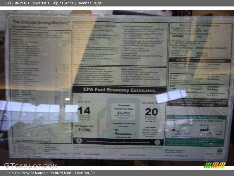 Alpine White / Bamboo Beige 2012 BMW M3 Convertible