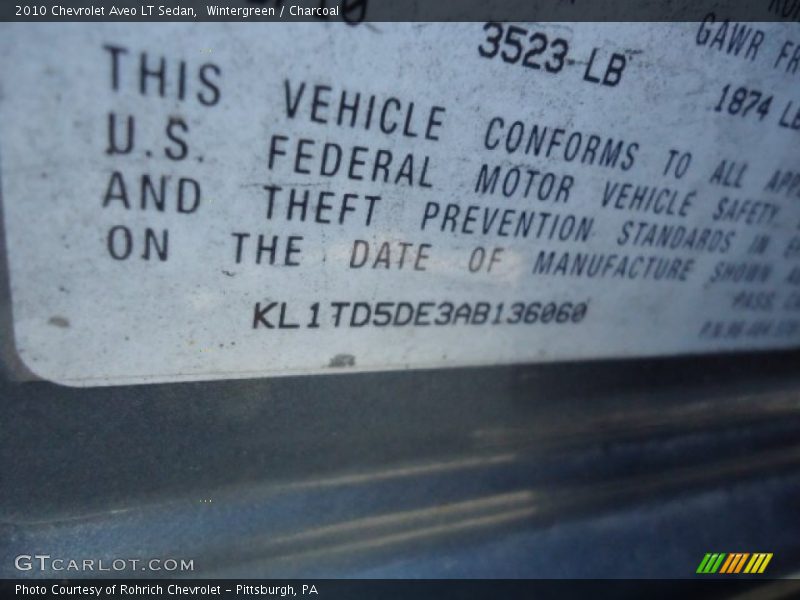 Wintergreen / Charcoal 2010 Chevrolet Aveo LT Sedan
