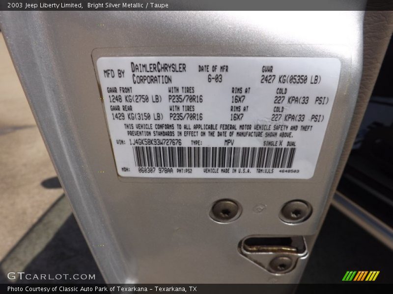 Bright Silver Metallic / Taupe 2003 Jeep Liberty Limited